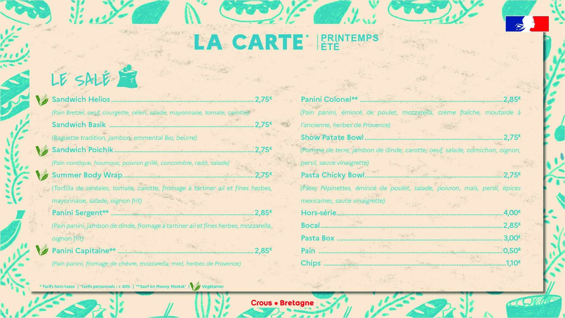 LA CARTE PRINTEMPS ETE PAYSAGE SALE BOCAL 2024 2025